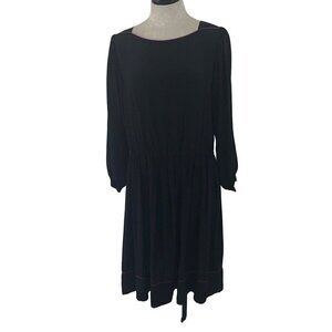 Royal Silk Vintage Womens Dress Size 10 Black Midi Pleated Long Sleeve Belt
